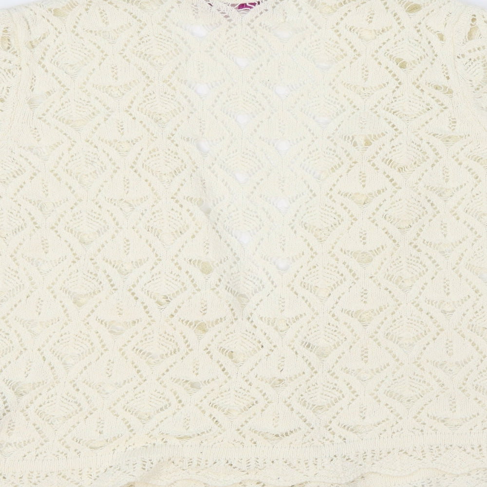 Marks and Spencer Womens Ivory V-Neck Argyle/Diamond Acrylic Cardigan Jumper Size 16 Tie