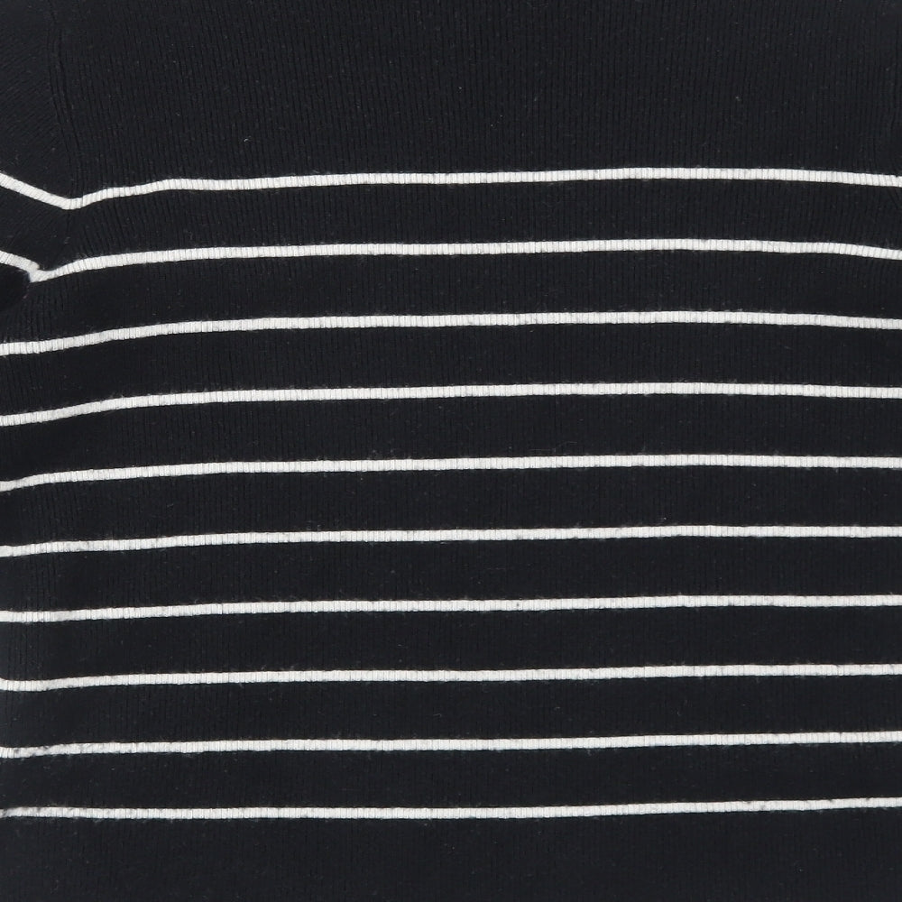 Marks and Spencer Womens Black High Neck Striped Viscose Pullover Jumper Size M Pullover