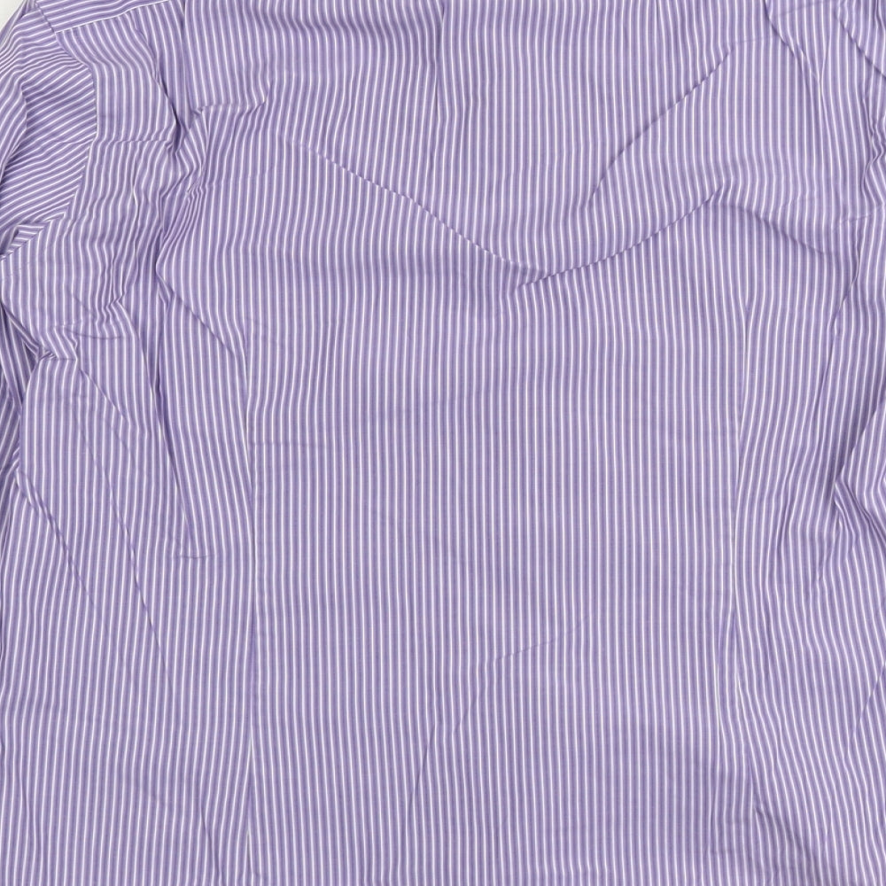 Calvin Klein Mens Purple Striped Cotton Button-Up Size 16 Collared Button