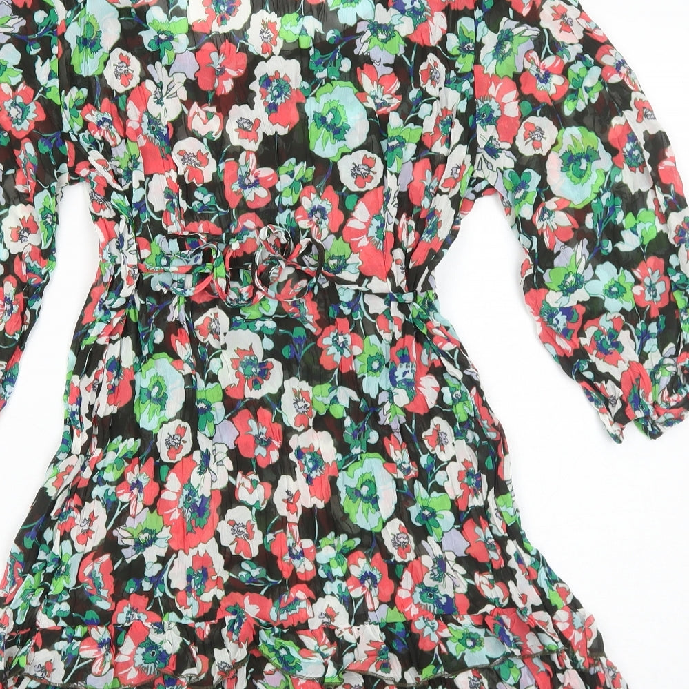 Per Una Womens Black Floral Polyester A-Line Size 16 Scoop Neck Pullover