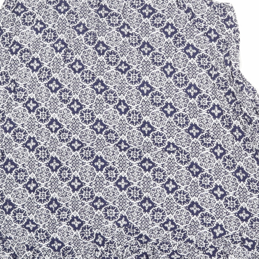 Marks and Spencer Womens Blue Geometric Viscose Slip Dress Size 14 Scoop Neck Pullover