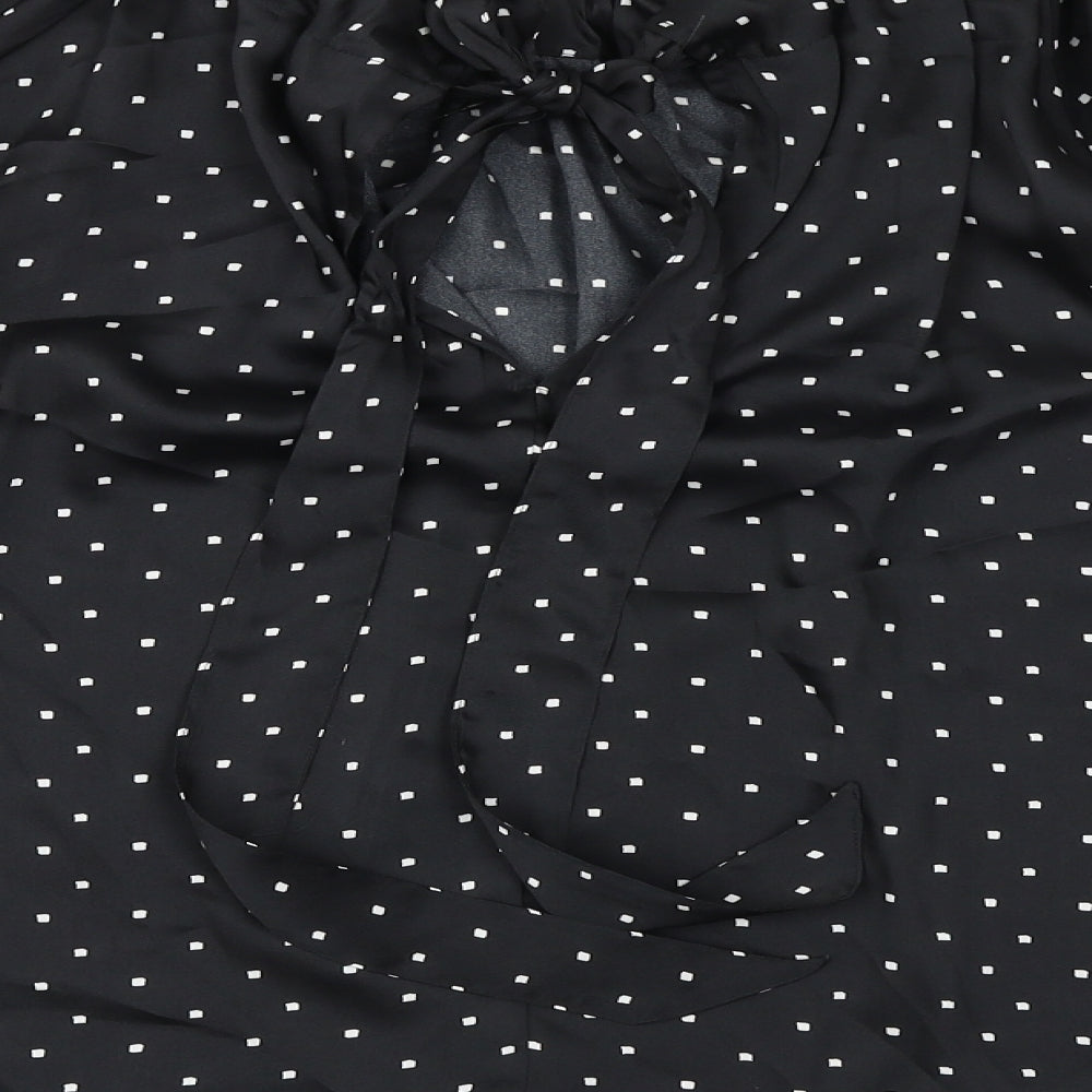Marks and Spencer Womens Black Geometric Polyester Basic Blouse Size 10 Round Neck