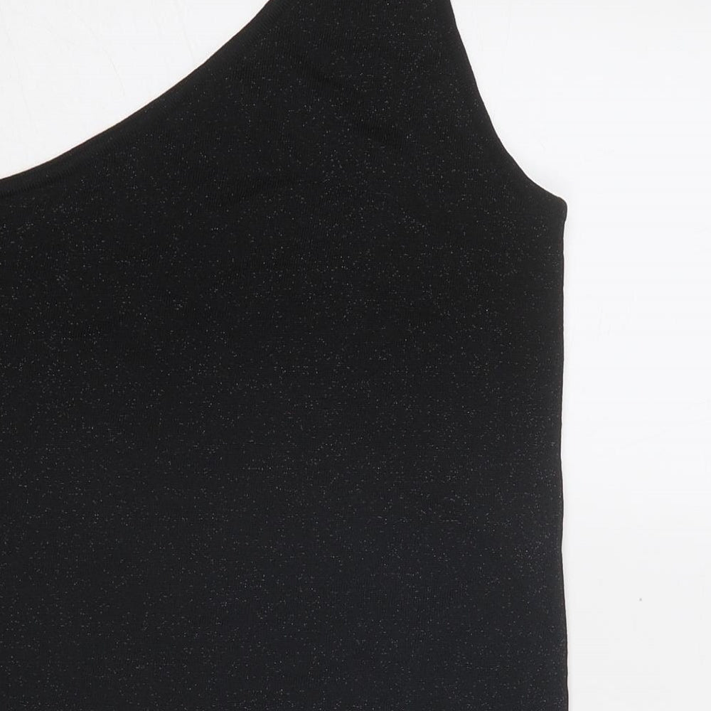 River Island Womens Black Viscose Basic Tank Size 12 One Shoulder - Speckled