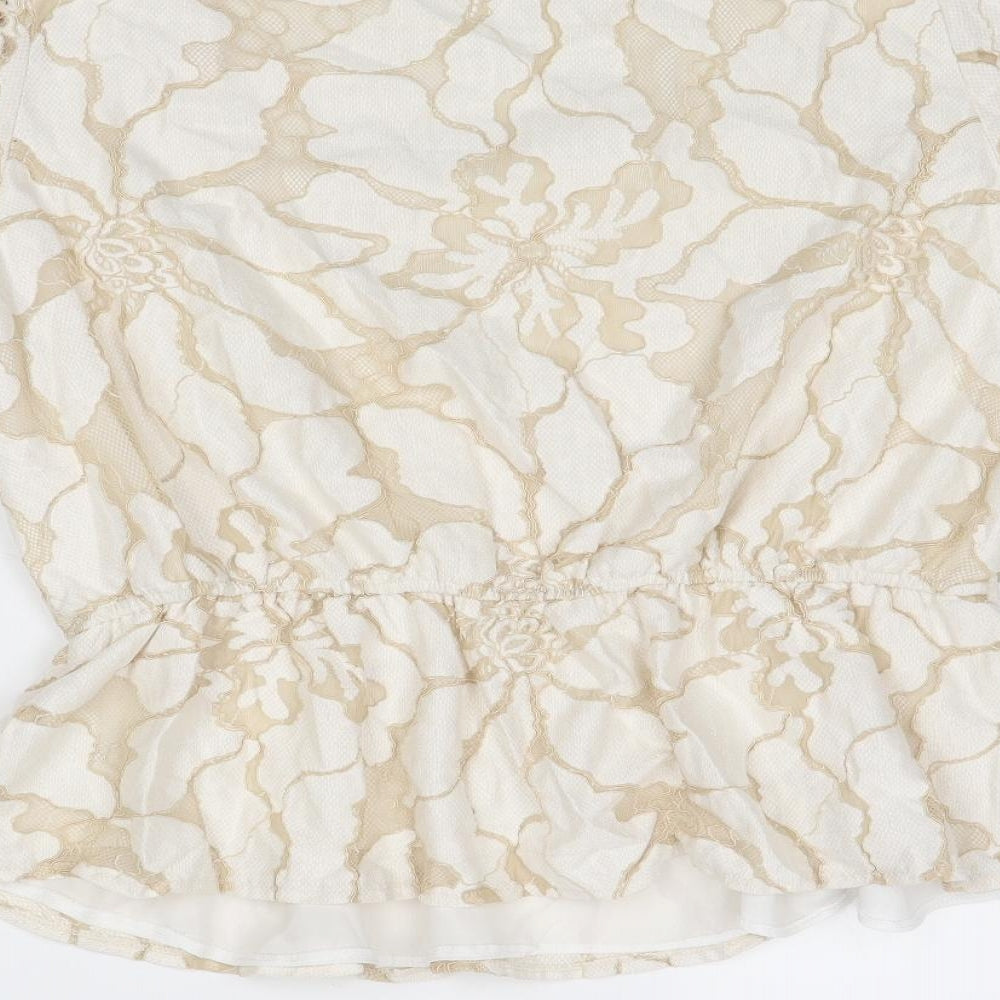 River Island Womens Beige Floral Cotton Basic Blouse Size 16 Square Neck