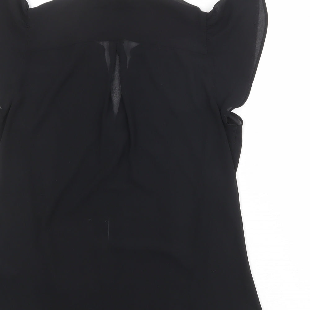 H&M Womens Black Polyester Basic Blouse Size 10 V-Neck