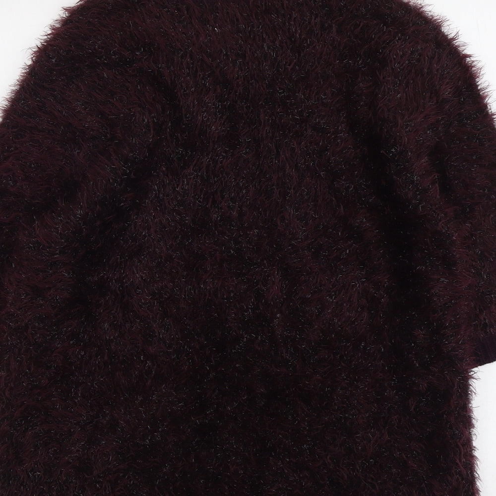 Marks and Spencer Womens Purple V-Neck Polyamide Pullover Jumper Size 14