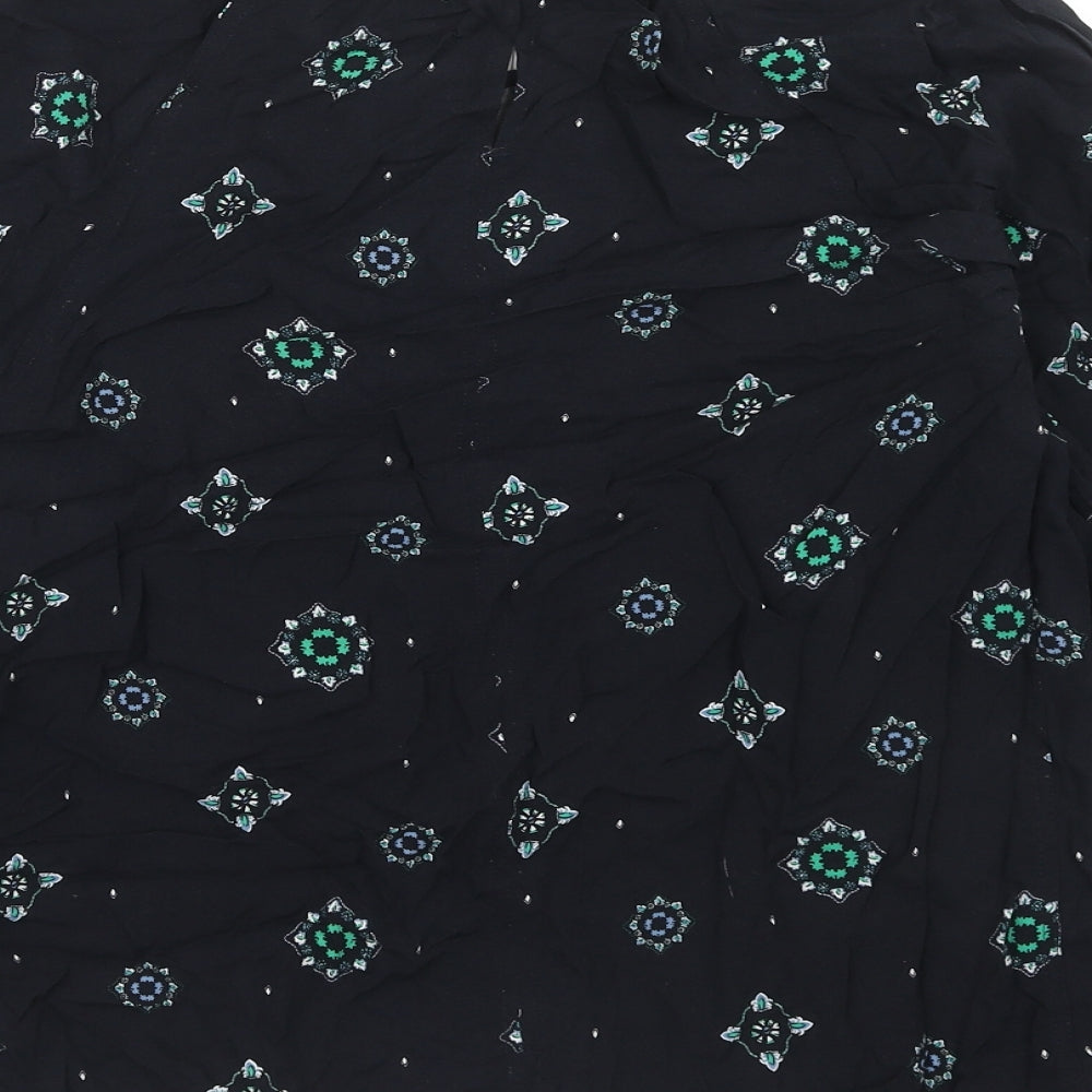 Marks and Spencer Womens Blue Geometric Viscose Basic Blouse Size 8 Boat Neck
