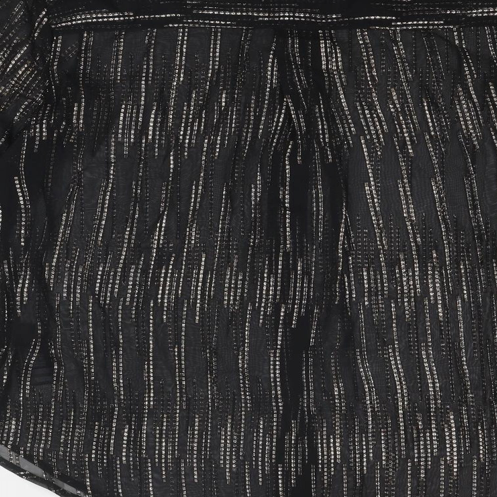 Marks and Spencer Womens Black Geometric Polyester Basic Button-Up Size 10 V-Neck