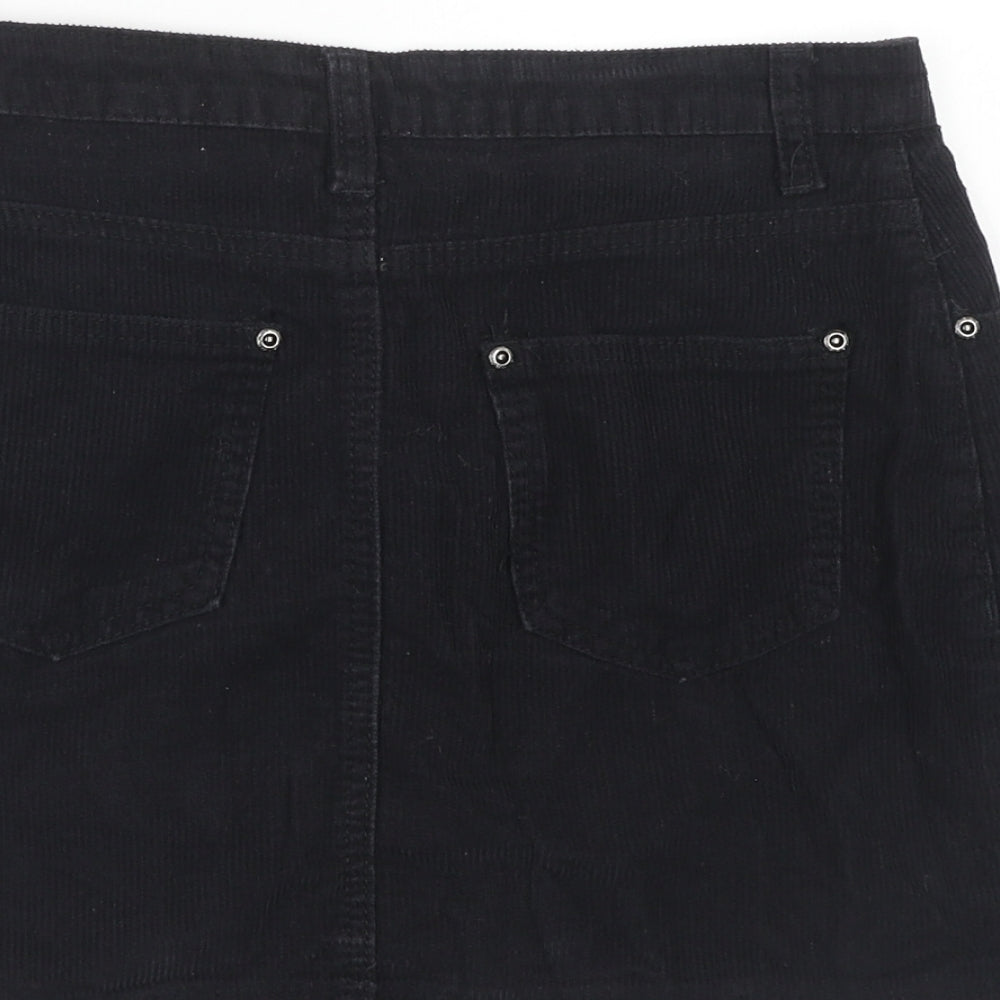 Boohoo Womens Black Cotton A-Line Skirt Size 6 Zip