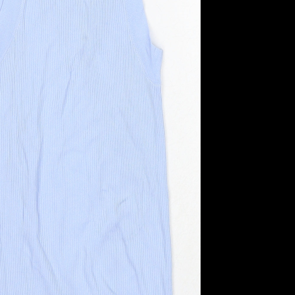 Zara Womens Blue Viscose Basic Tank Size M Round Neck - Ribbed