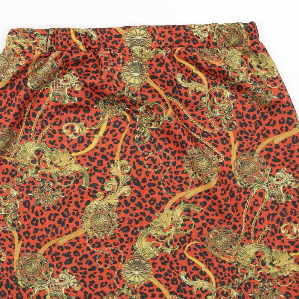 Boohoo Womens Orange Geometric Polyester A-Line Skirt Size 16