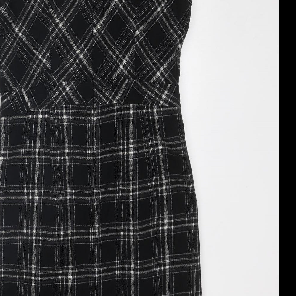 Oasis Womens Black Geometric Polyester Shift Size 12 Round Neck Zip