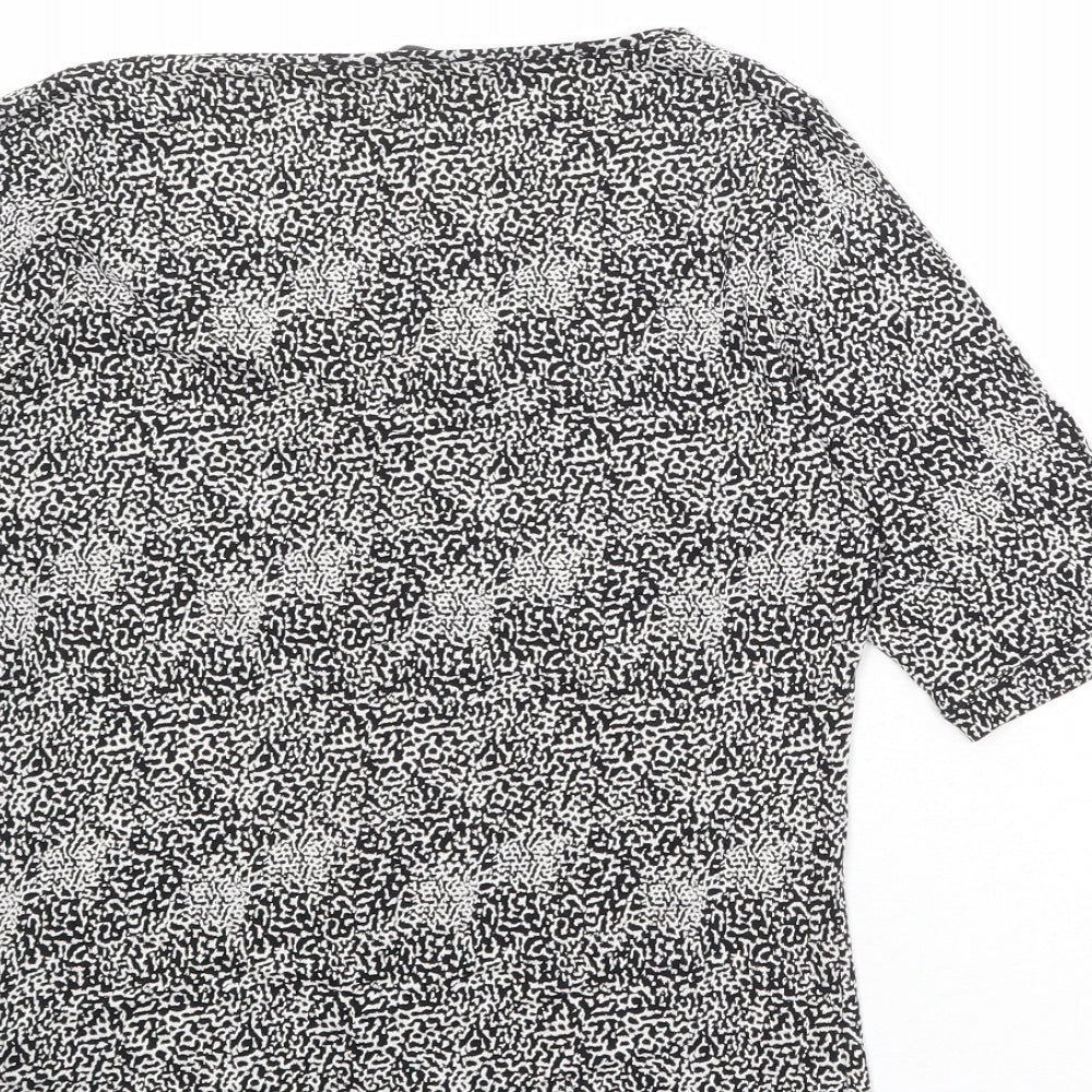 Marks and Spencer Womens Black Geometric Viscose Basic Blouse Size 8 Scoop Neck