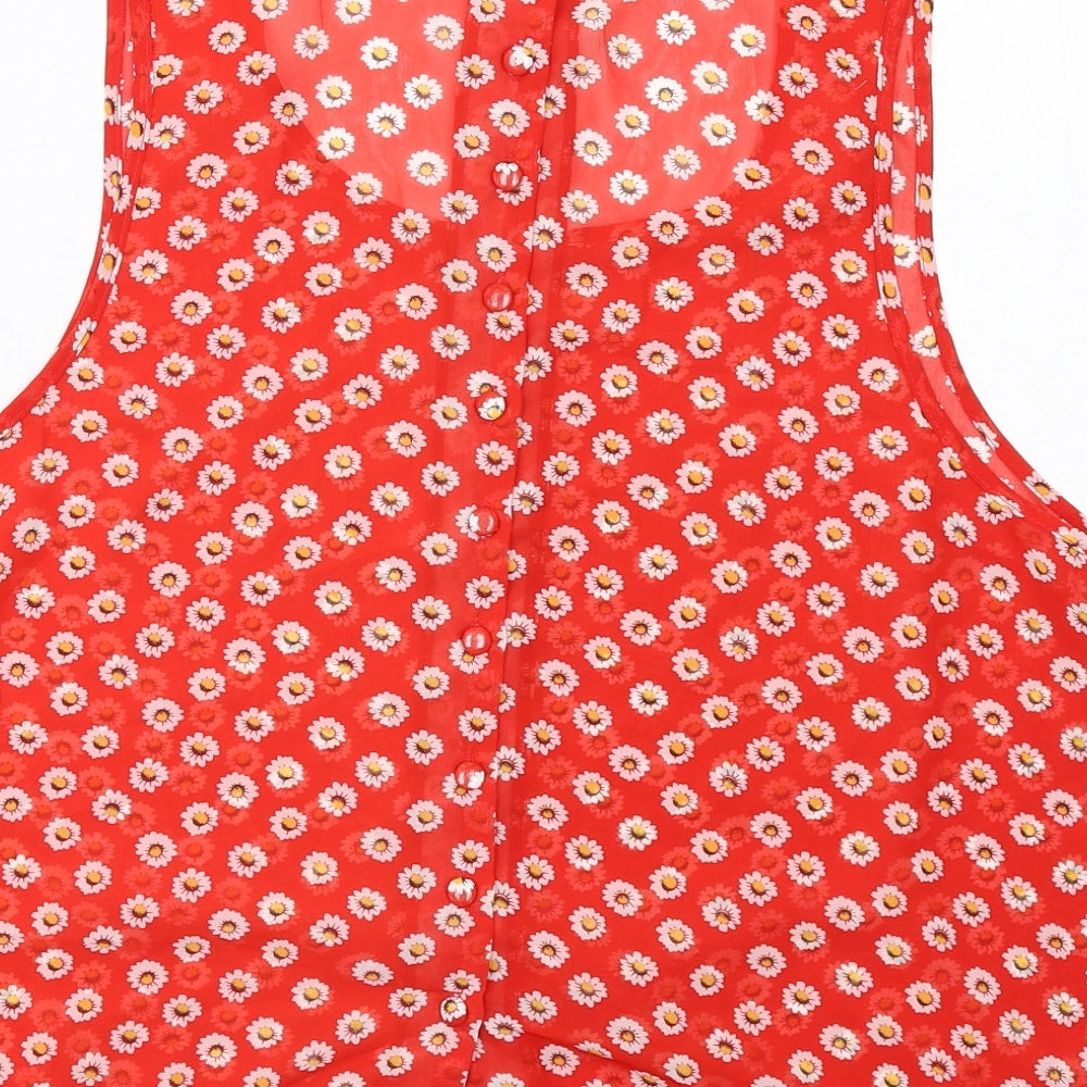 Select Womens Red Floral Polyester Cropped Tank Size 18 Round Neck