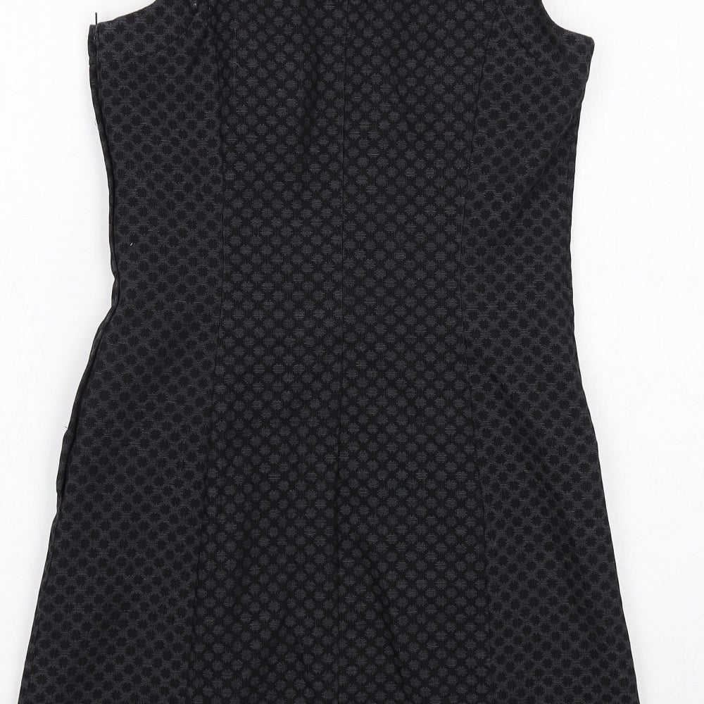 NEXT Womens Black Geometric Polyester Shift Size 10 Round Neck Zip