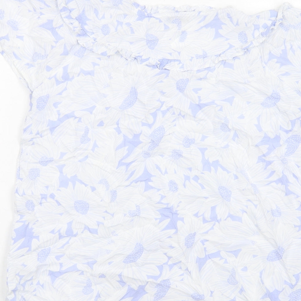 Cerulean Womens Blue Floral Viscose Basic Blouse Size XS Round Neck