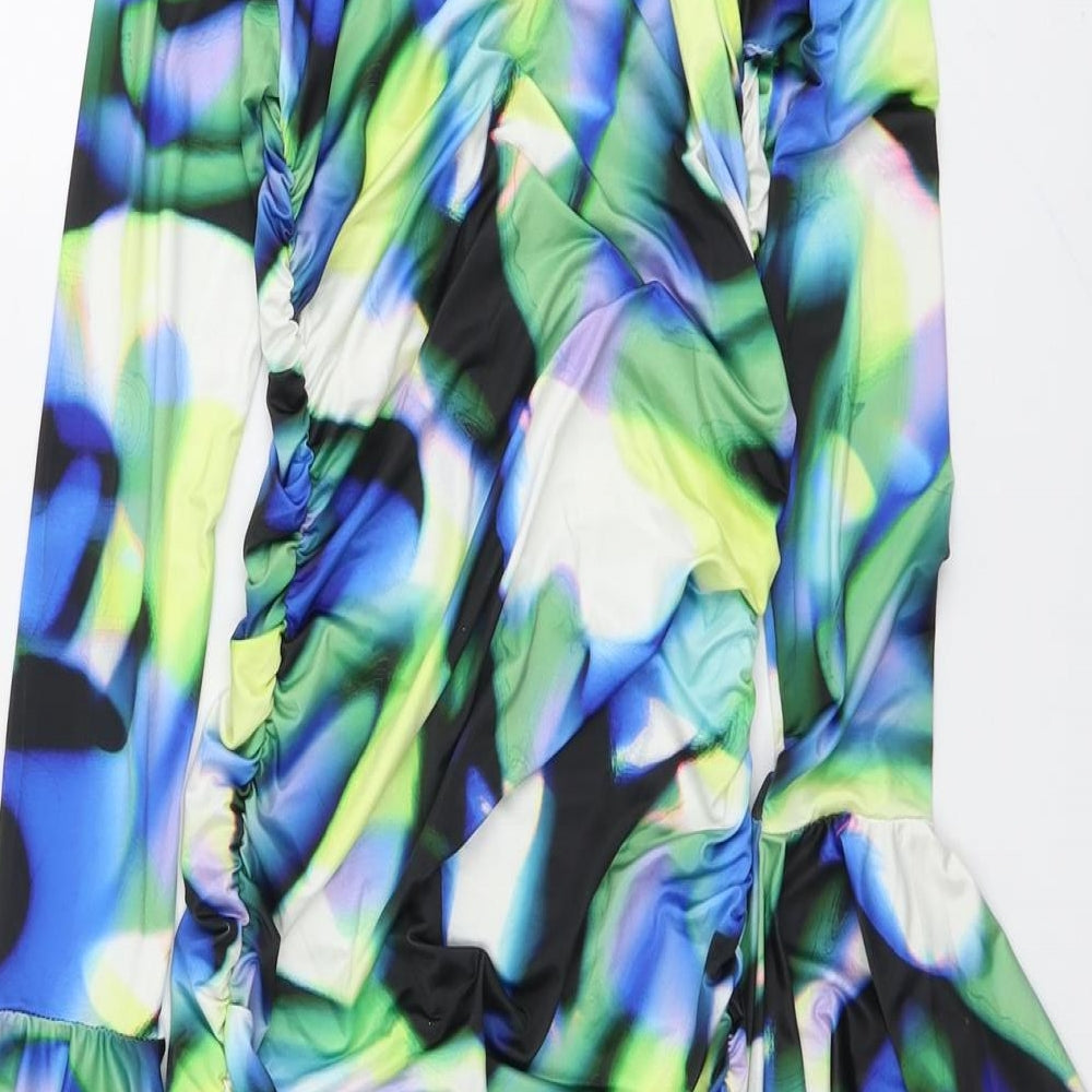 PRETTYLITTLETHING Womens Multicoloured Geometric Polyester Bodycon Size 6 V-Neck Pullover