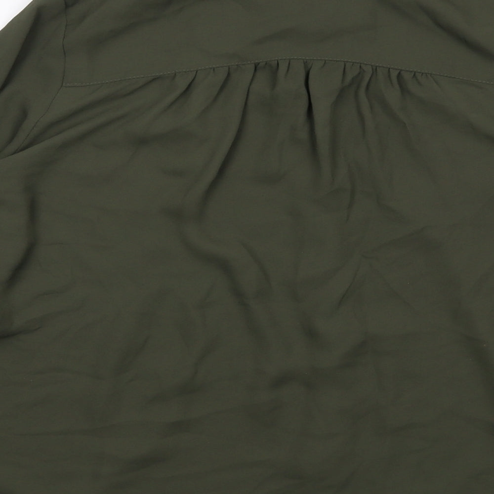 H&M Womens Green Polyester Basic Button-Up Size 10 Collared