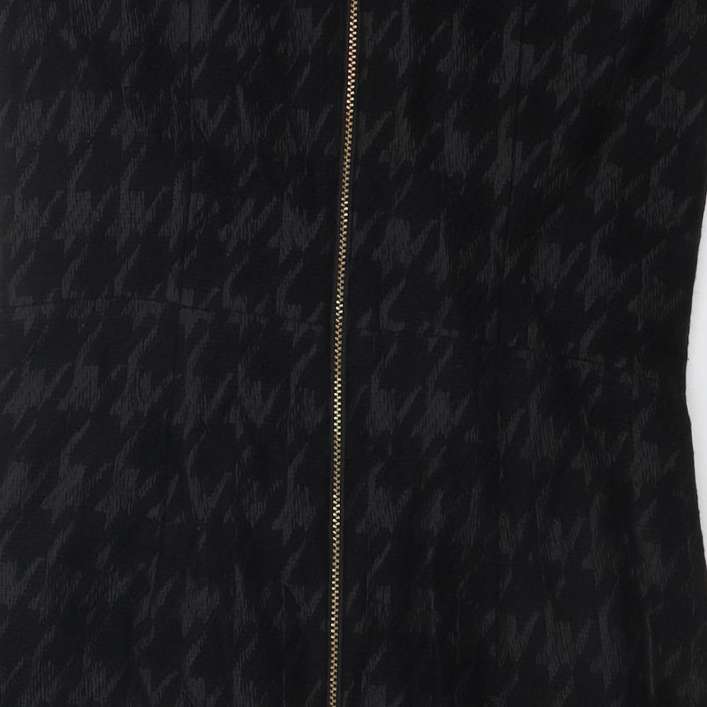 N.W. 3 Womens Black Geometric Wool Shift Size 12 V-Neck Zip