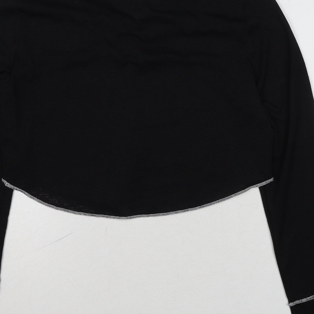 Cider Womens Black Polyester Cropped Blouse Size M Collared - Contrast Stitching