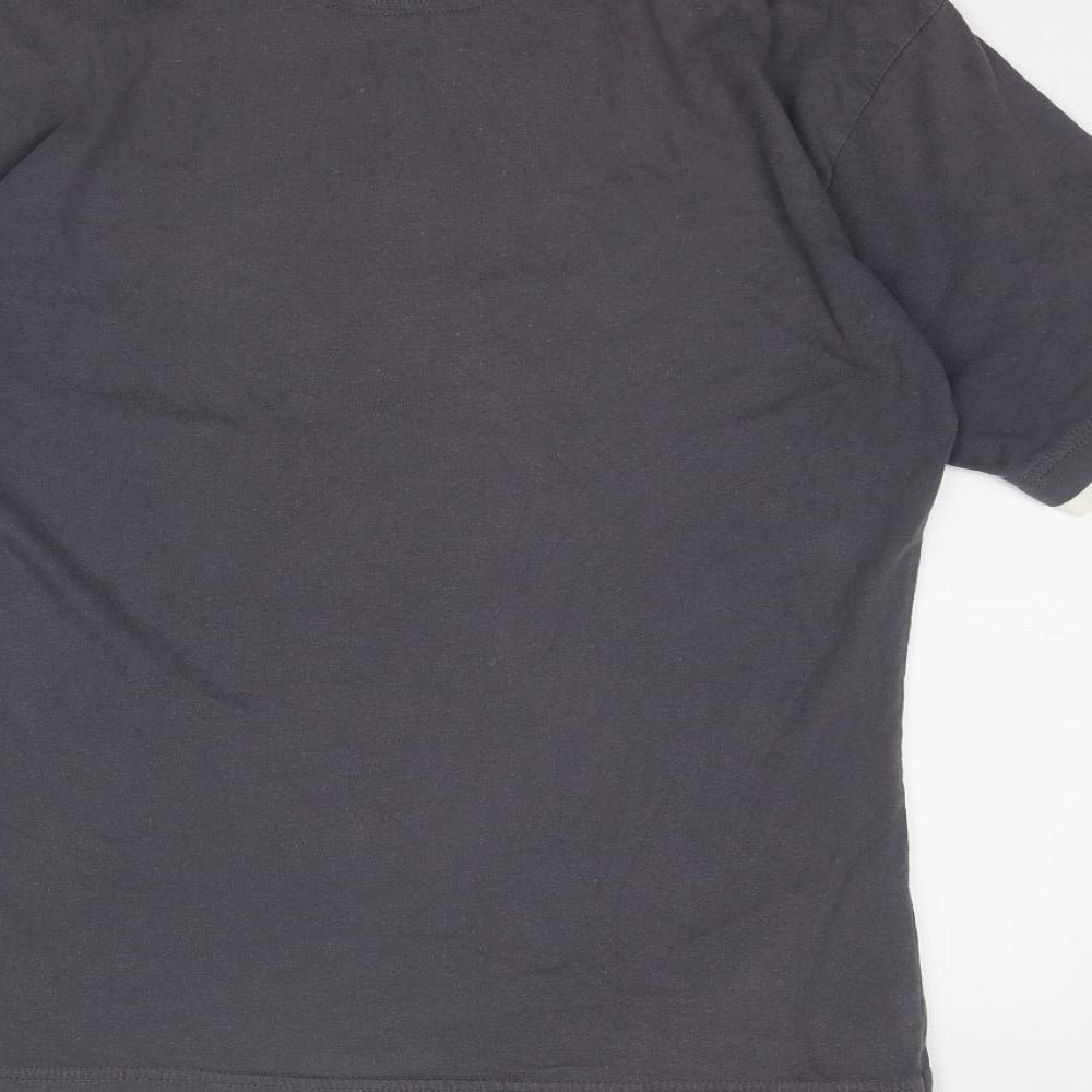 Refined Mens Grey Cotton Polo Size M Collared Button