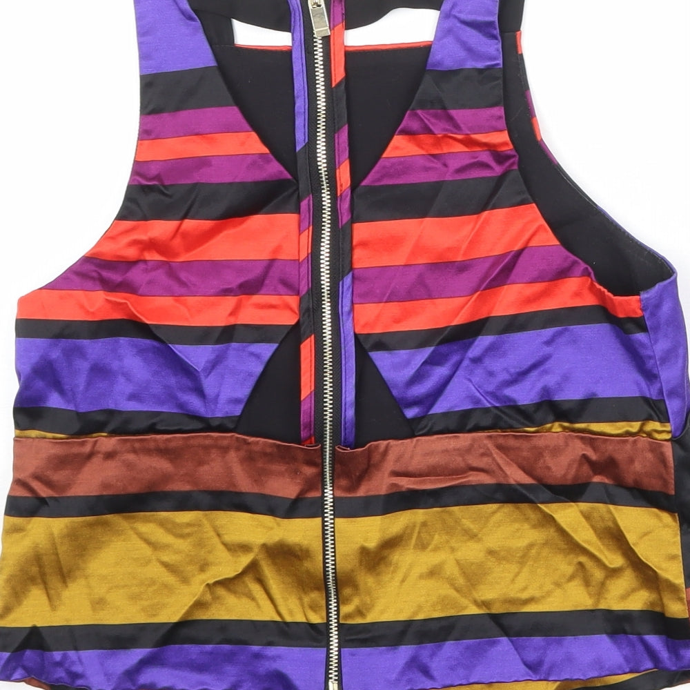 River Island Womens Multicoloured Striped Viscose Basic Tank Size 10 Square Neck