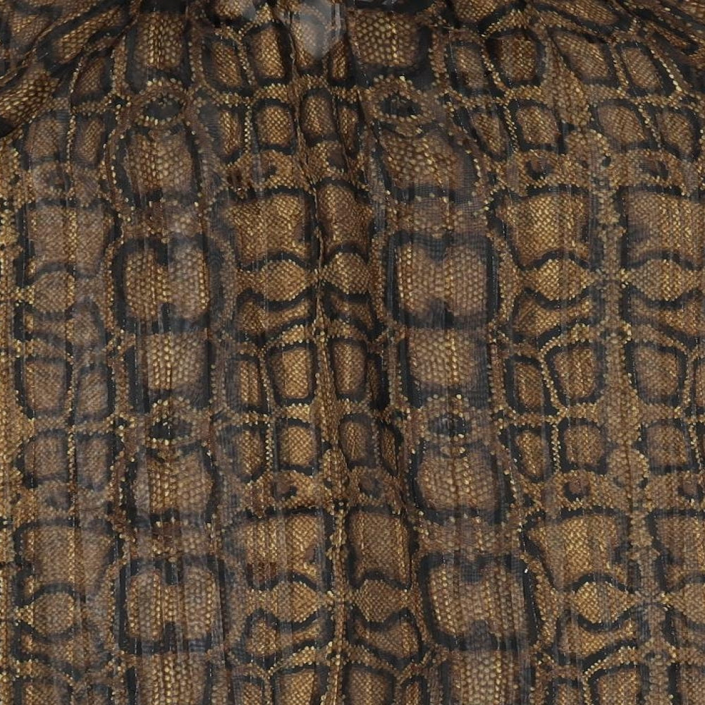 Marks and Spencer Womens Brown Animal Print Polyester Basic Blouse Size 8 V-Neck - Snakeskin Pattern
