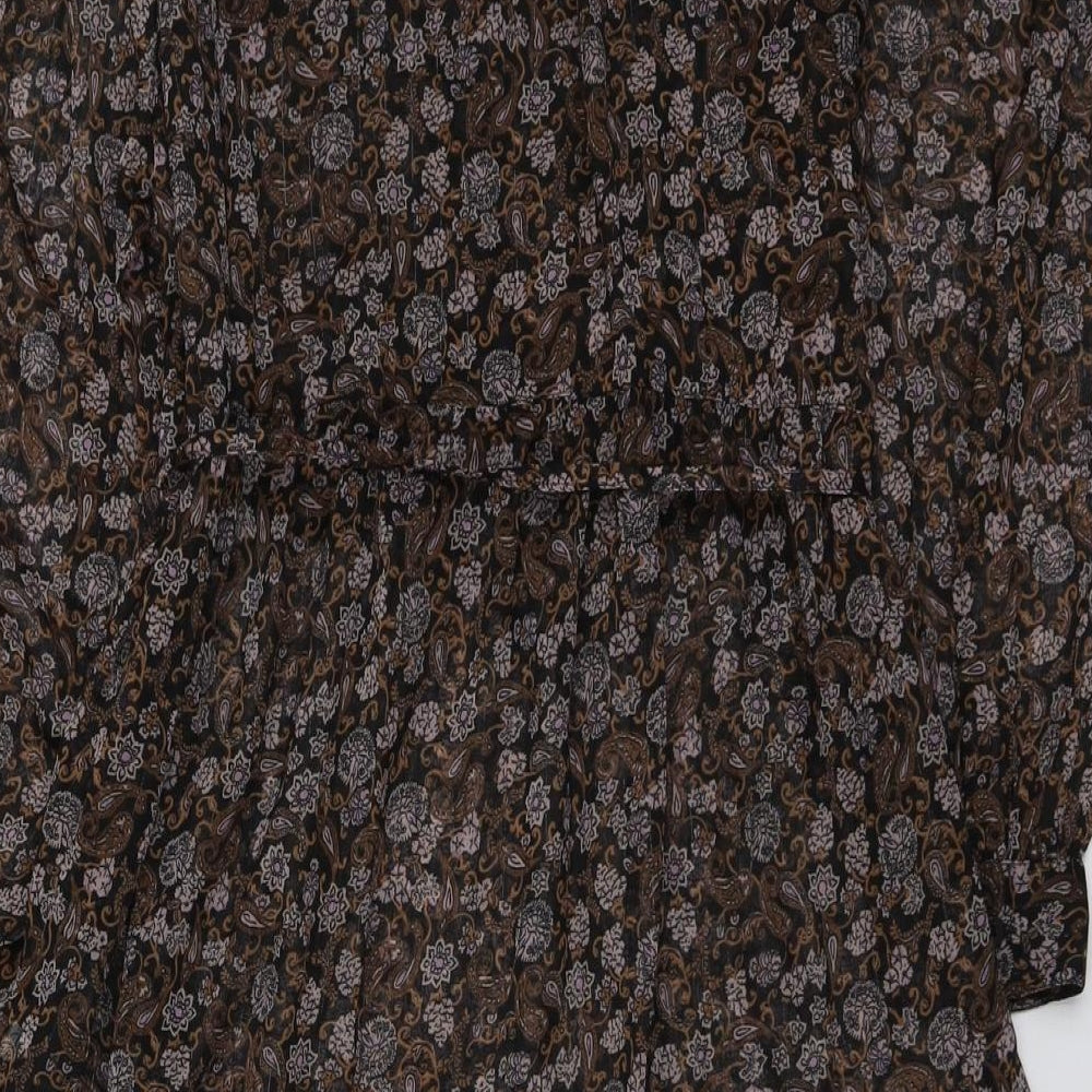 Marks and Spencer Womens Brown Geometric Polyester Shift Size 12 Round Neck Button