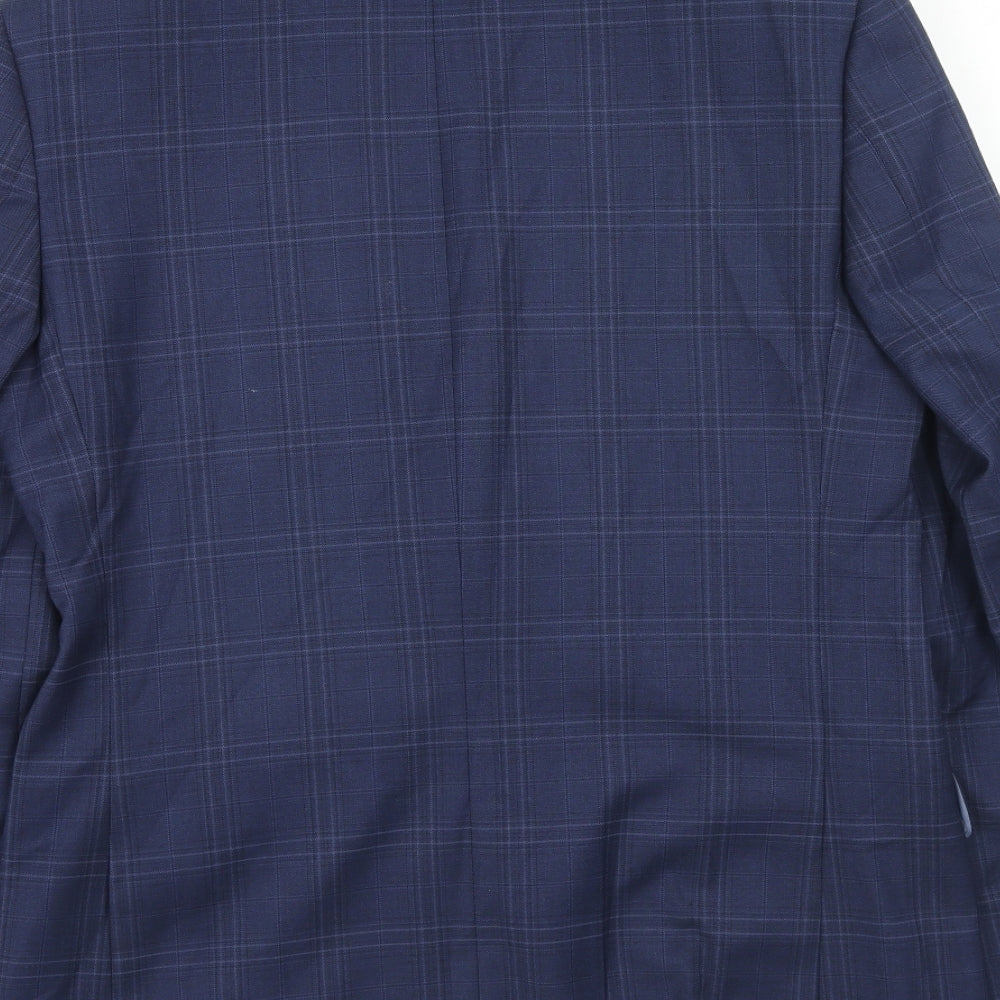 Marks and Spencer Mens Blue Plaid Polyester Jacket Suit Jacket Size 38 Regular