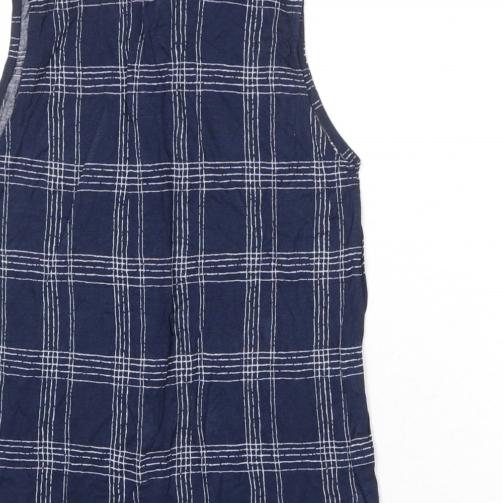 Marks and Spencer Womens Blue Plaid Viscose Basic Button-Up Size 10 Collared
