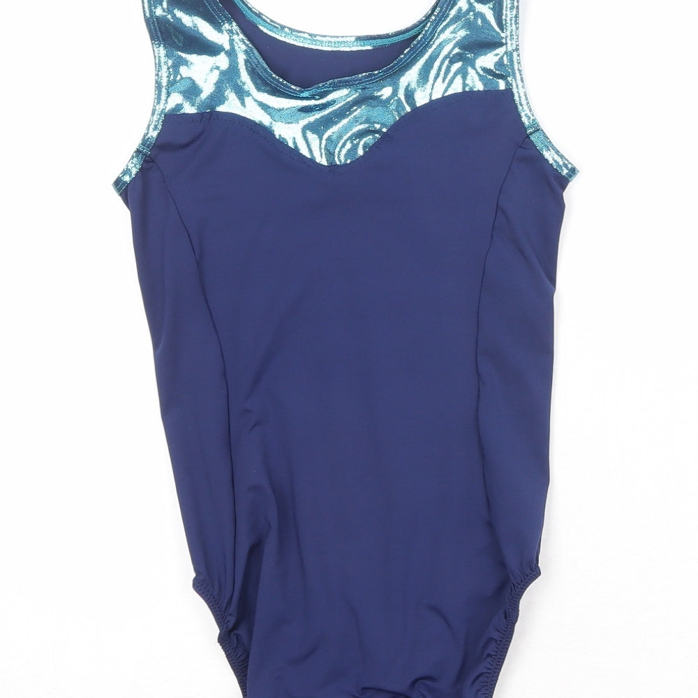 DECATHLON Girls Blue Geometric Polyester Bodysuit One-Piece Size 10 Years Pullover - Swimsuit
