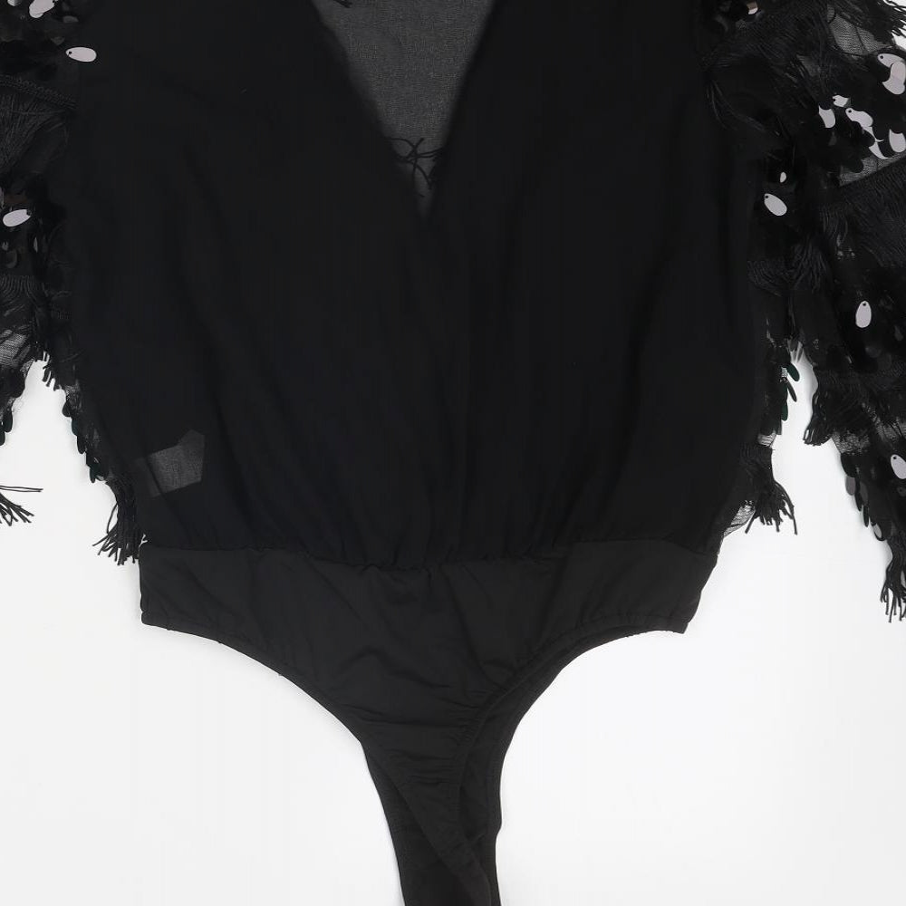 Missguided Womens Black Polyester Bodysuit One-Piece Size 12 Snap