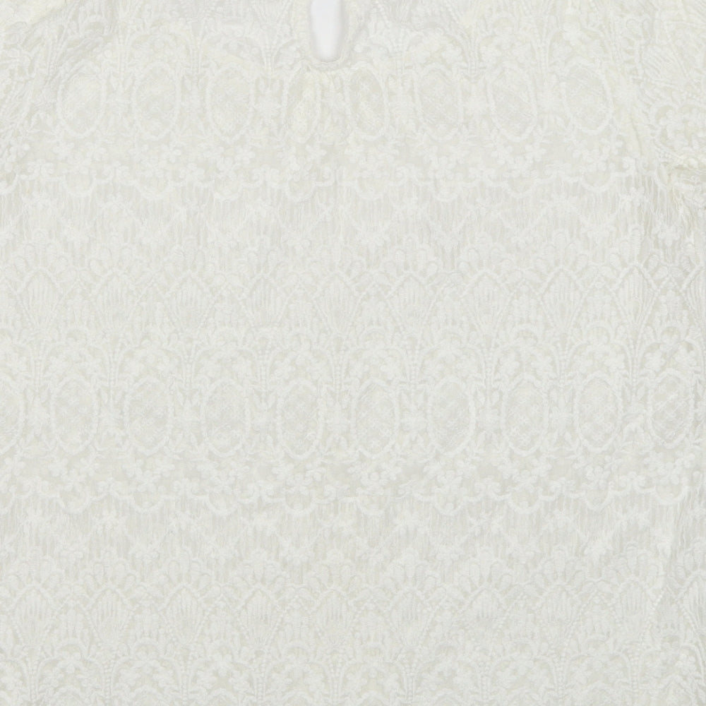 H&M Womens White Geometric Cotton Basic T-Shirt Size 12 Round Neck