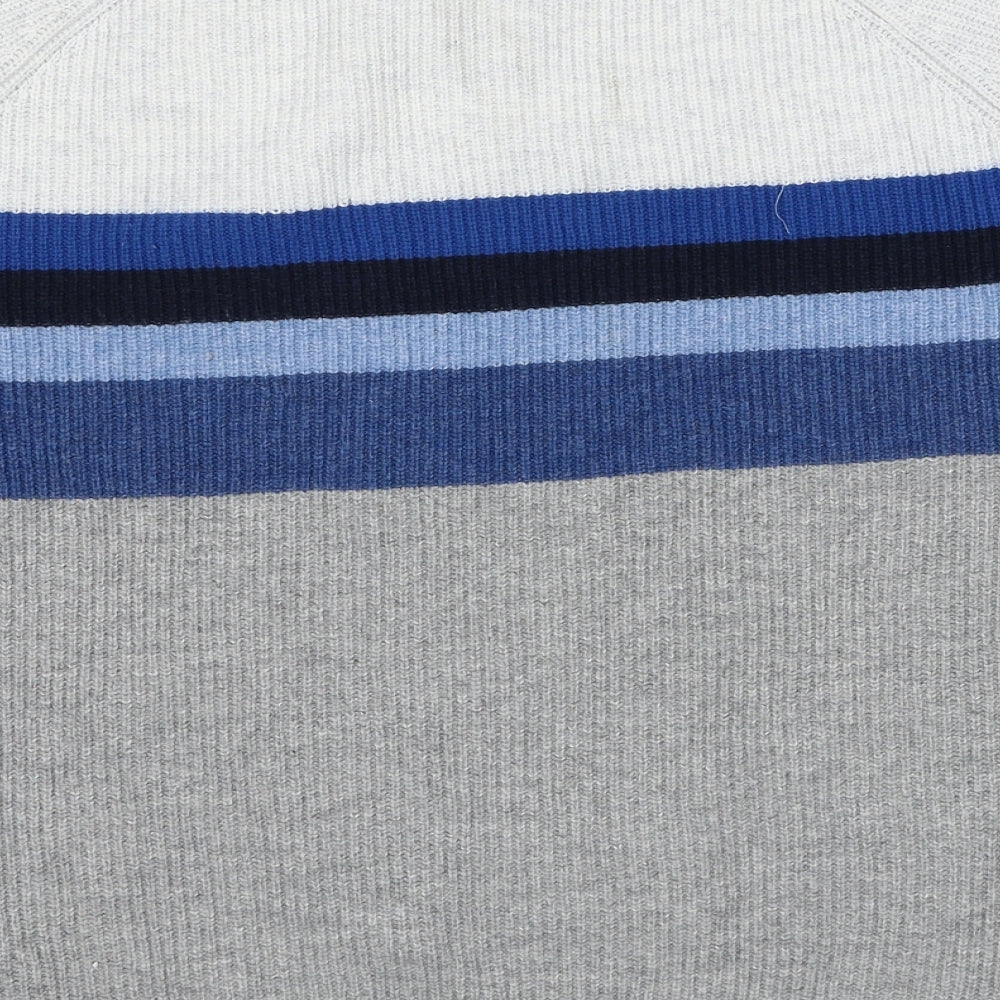 Gap Mens Grey Round Neck Striped Polyester Pullover Jumper Size XL Long Sleeve