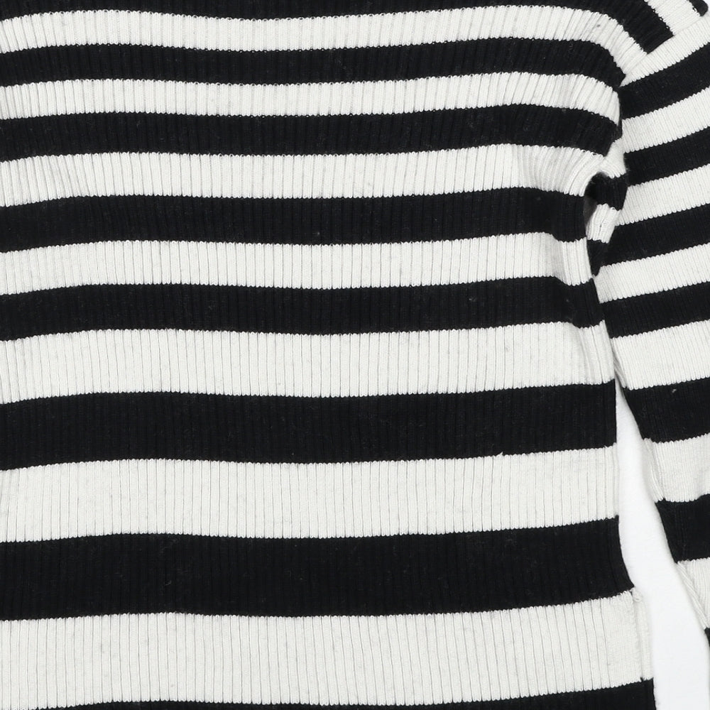 Marks and Spencer Womens Multicoloured Roll Neck Striped Cotton Pullover Jumper Size S - Side Slits