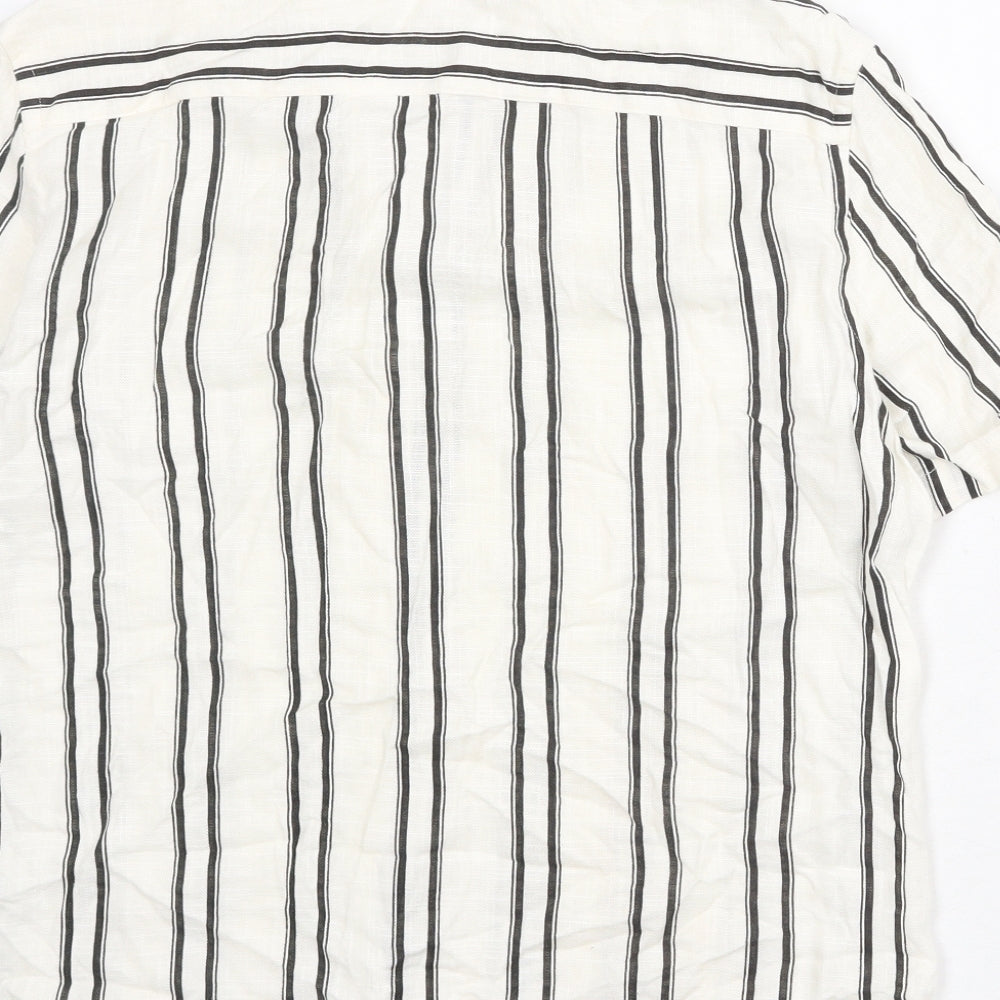 Zara Mens Ivory Striped Viscose Button-Up Size M Collared Button