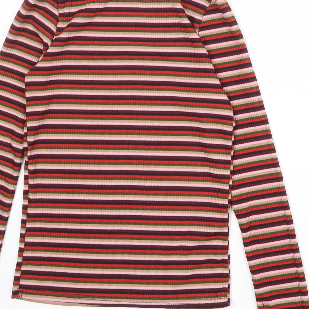 New Look Womens Multicoloured Striped Viscose Basic T-Shirt Size 8 Round Neck