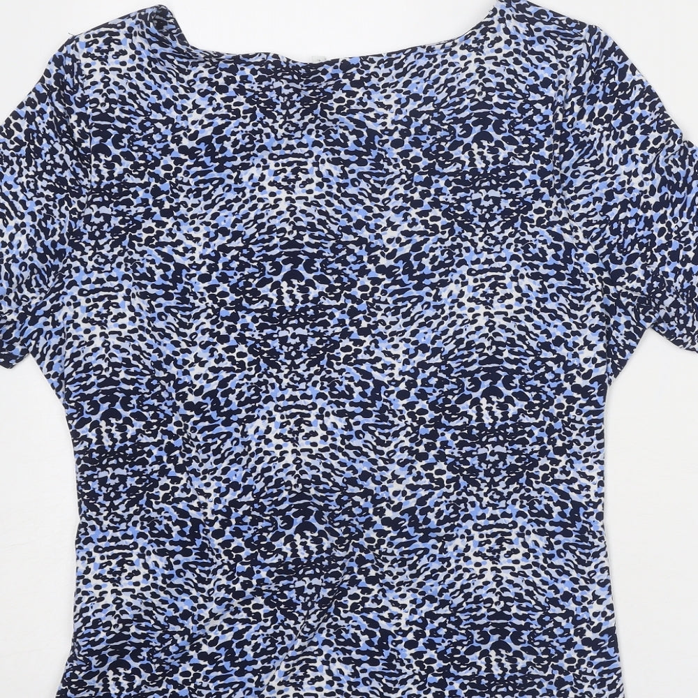 CC Womens Blue Geometric Polyester Basic T-Shirt Size L Round Neck