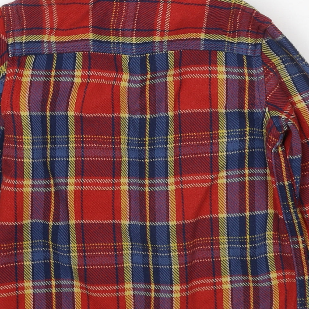 NEXT Boys Red Plaid Cotton Basic Button-Up Size 4 Years Collared Button