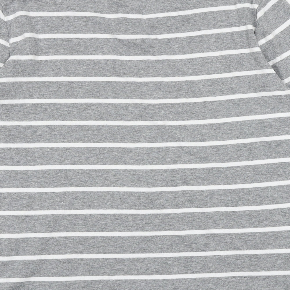 Marks and Spencer Womens Grey Striped 100% Cotton Basic T-Shirt Size 14 Round Neck