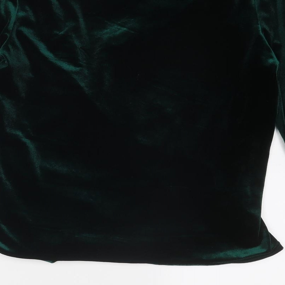 M&Co Womens Green Polyester Basic Blouse Size 14 V-Neck - Wrap Style