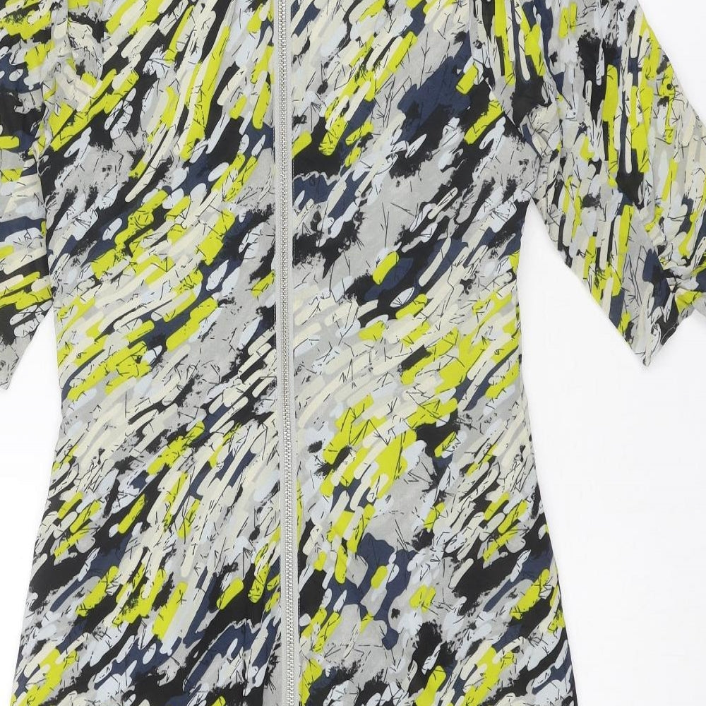 Whistles Womens Multicoloured Geometric Silk Shift Size 12 Round Neck Zip