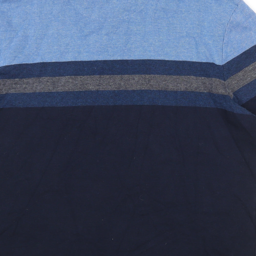 Marks and Spencer Mens Blue Colourblock 100% Cotton Polo Size XL Collared Button