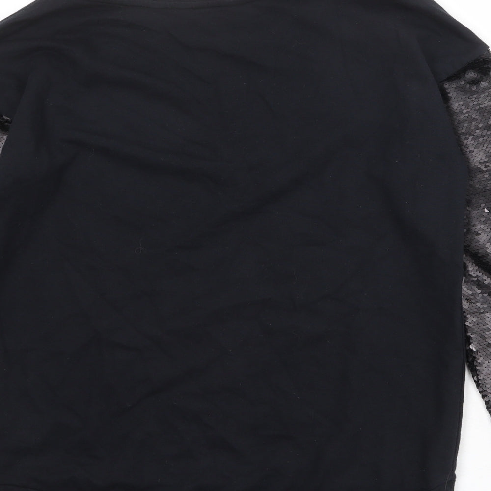 NEXT Womens Black 100% Cotton Pullover Sweatshirt Size S Pullover - Sequin Sleeve