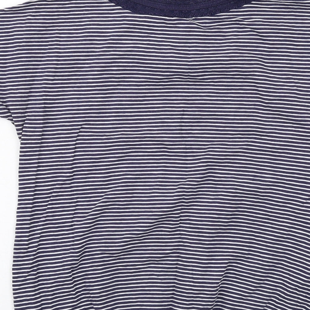 NEXT Womens Blue Striped Cotton Basic T-Shirt Size 8 Round Neck