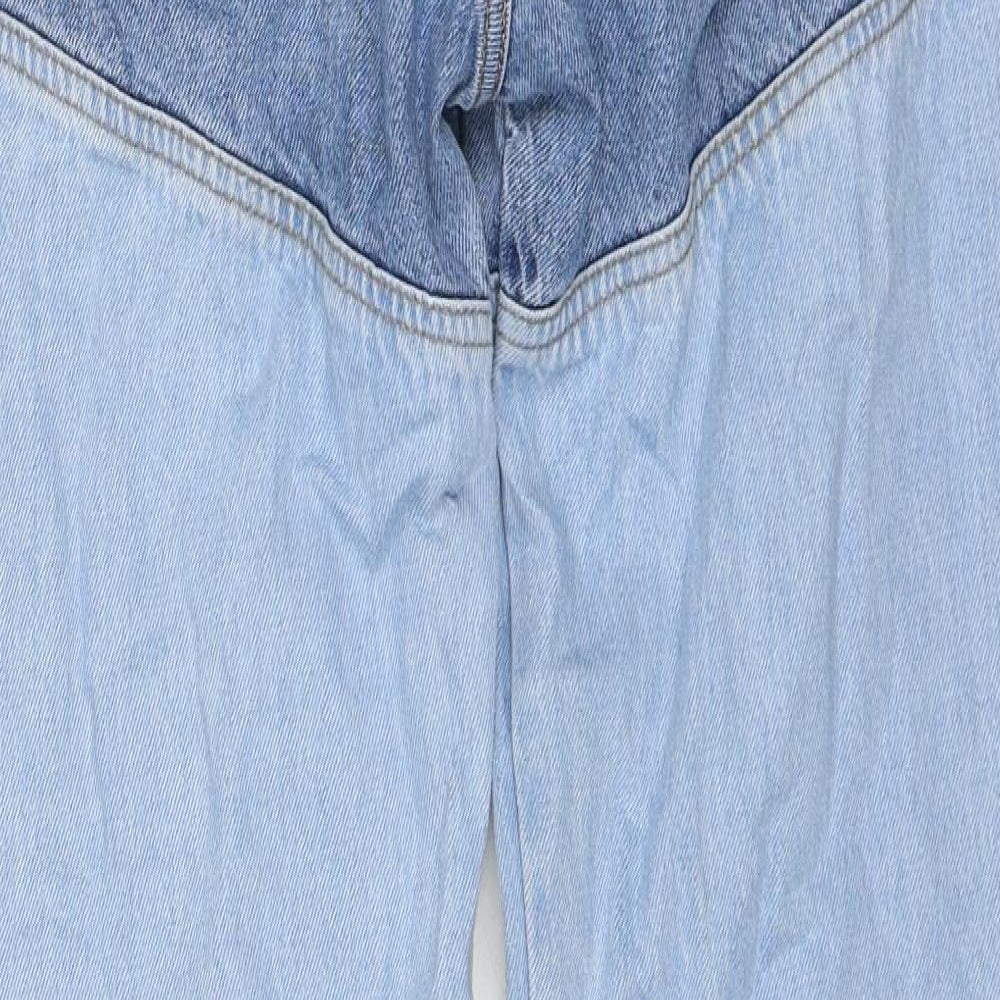 Pull&Bear Womens Blue Cotton Straight Jeans Size 12 Regular Zip - Distressed Hems