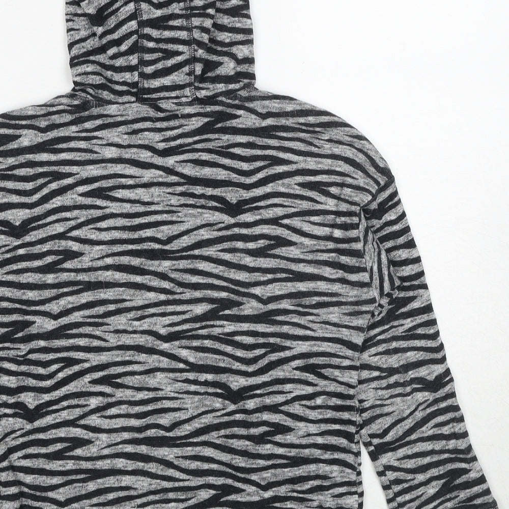 NEXT Girls Grey Animal Print Cotton Pullover Hoodie Size 10 Years Pullover - Tiger Print