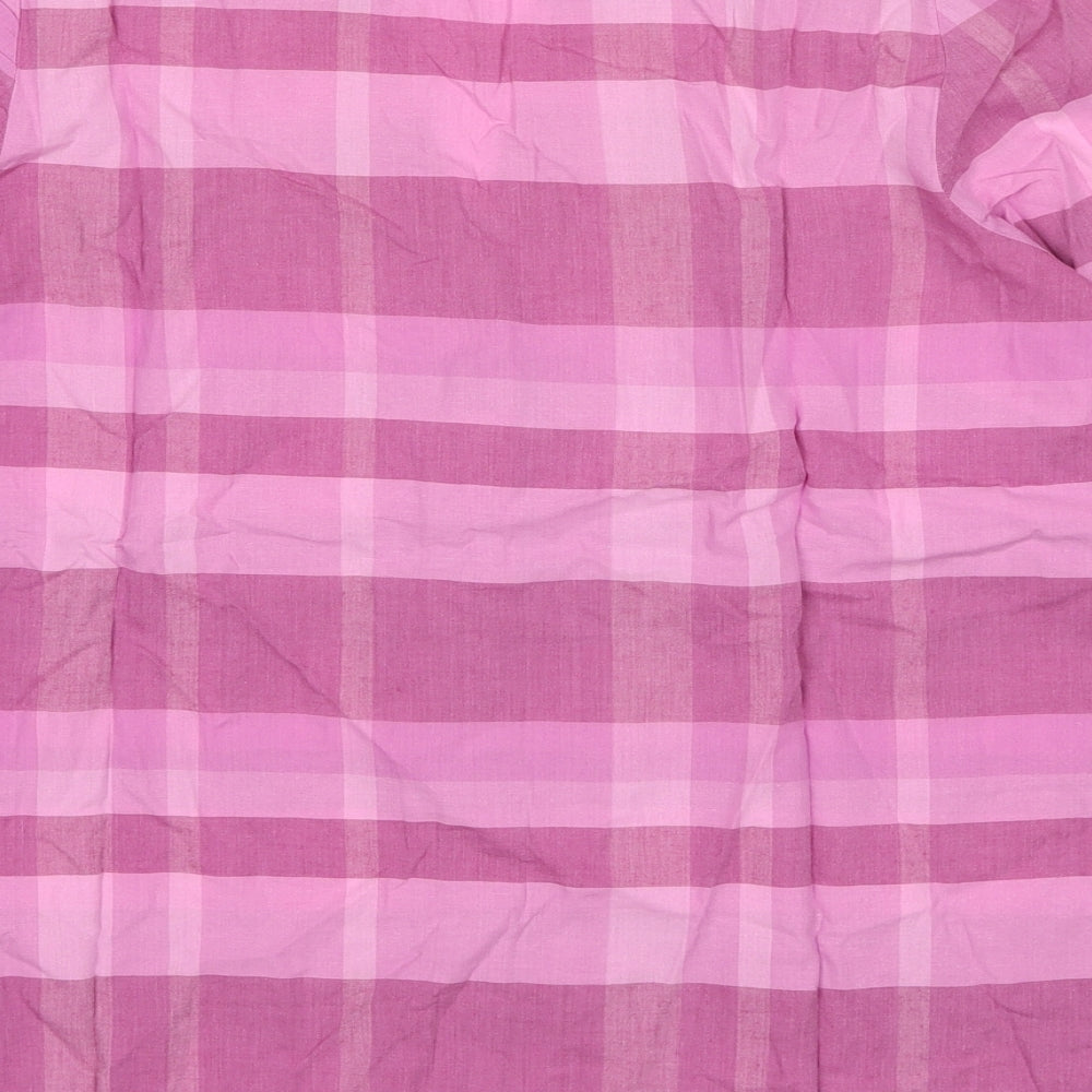 Cotton Traders Womens Pink Check Cotton Basic Button-Up Size 12 V-Neck