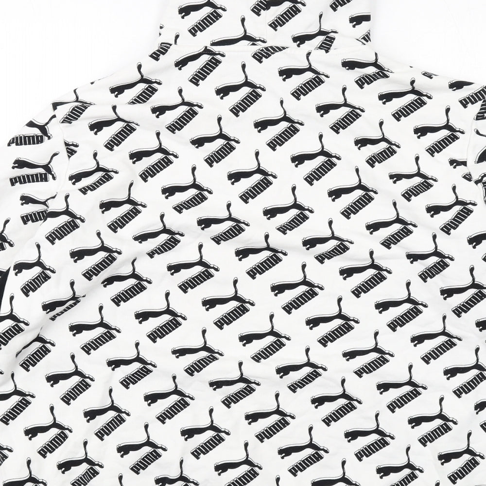 PUMA Mens White Geometric Cotton Pullover Hoodie Size XL