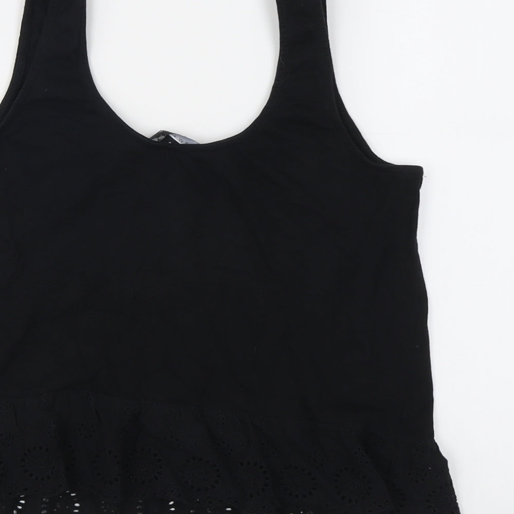 New Look Womens Black Cotton Basic Tank Size 10 Scoop Neck